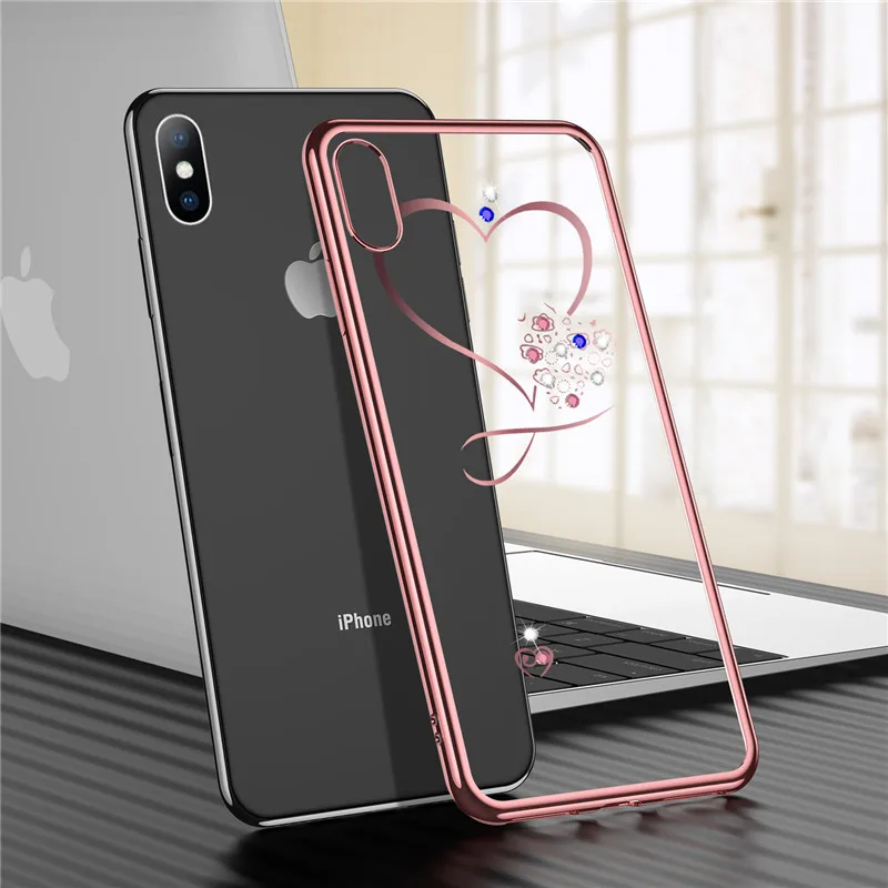Роскошный чехол для телефона с бриллиантами и сердечками iphone XS MAX XR X покрытый