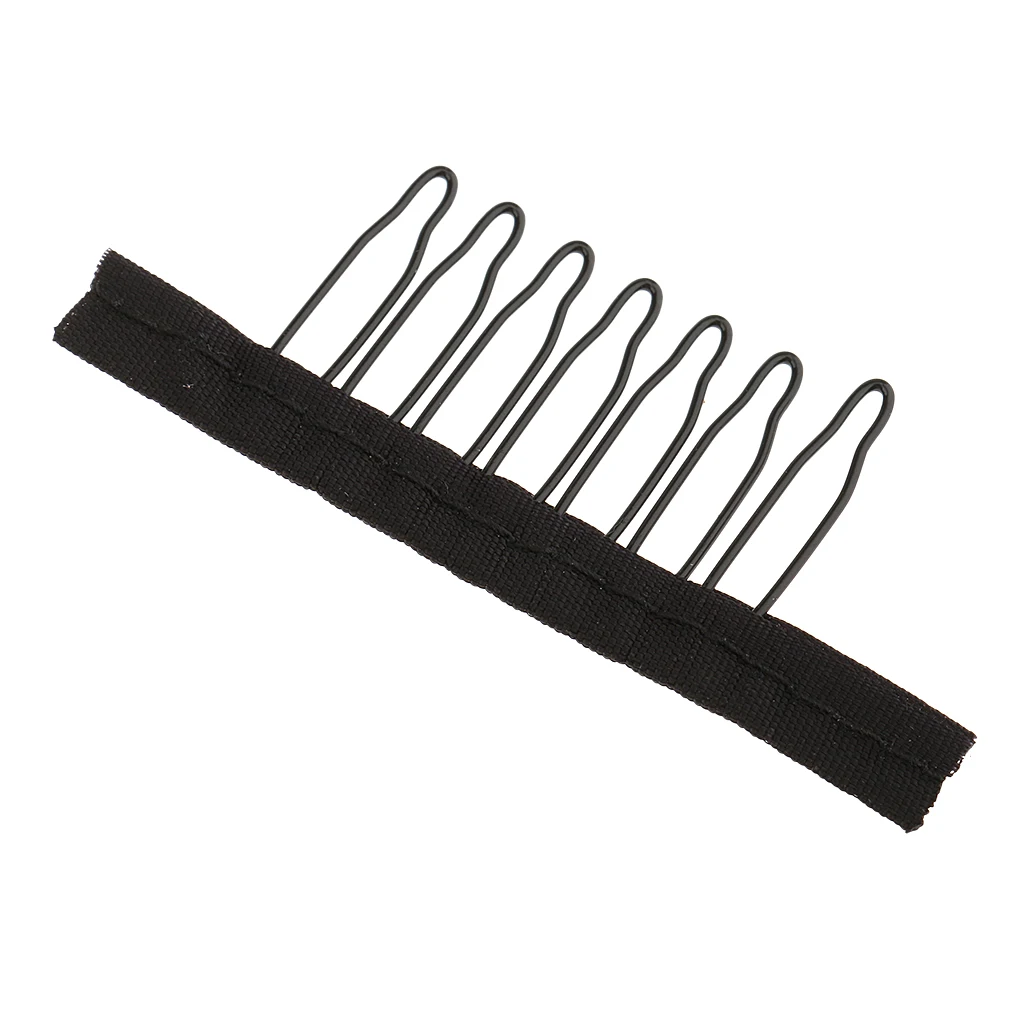 10 Pieces New 7 Teeth Wig Combs - Steel Tooth Comb for Wig Caps Lace Cap Black - Portable Stainless Steel & Fabric image 4