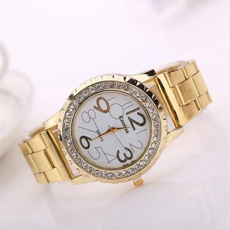 Роскошные женские часы из розового золота стразы кварцевые повседневные