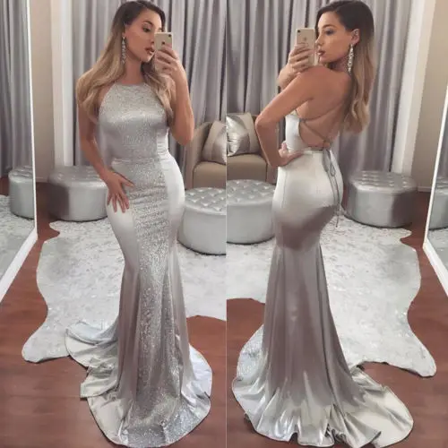 UK Women's Lady Sequin Gown Wedding Evening Party Formal Dress | Женская одежда