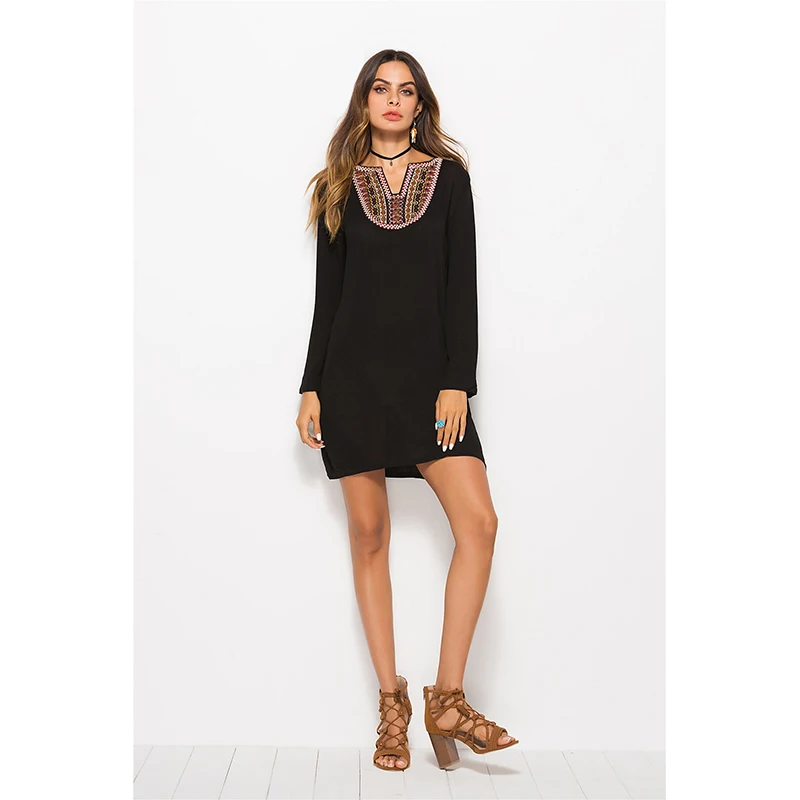 Винтаж Для женщин летнее платье с длинным рукавом Лето Boho чешские Пляжное Платье