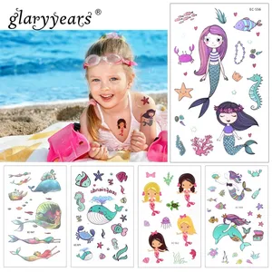 Временная тату-наклейка Glaryyears, 1 лист, модная поддельная татуировка, Русалочка, детское водонепроницаемое боди-арт, 21 дизайн
