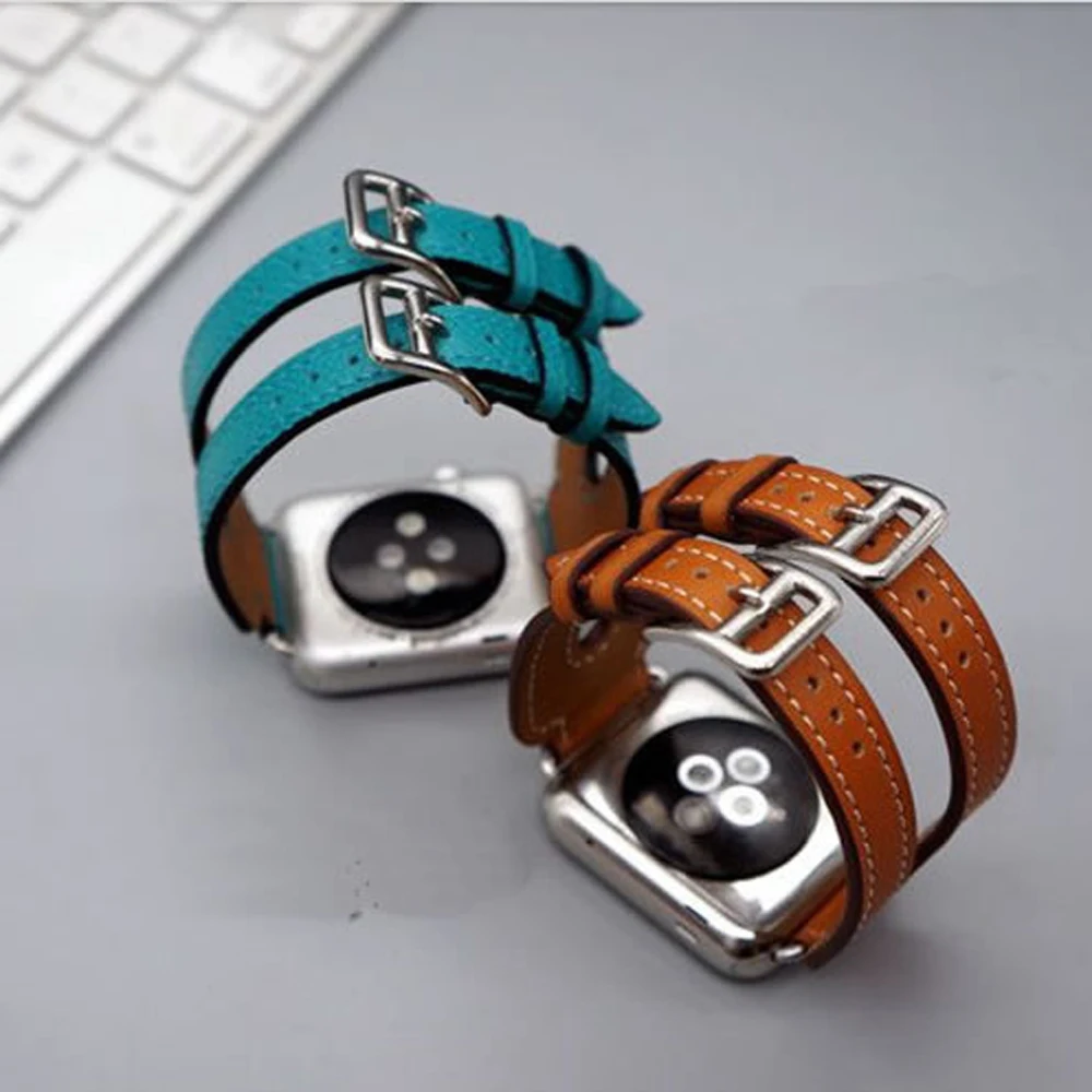 Ремешок из натуральной кожи для apple watch ремешок 42 мм/38 с двойной пряжкой iwatch