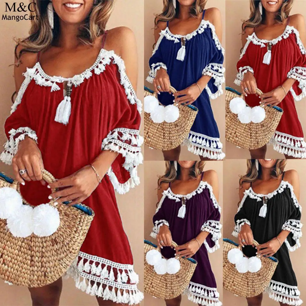 Летнее платье женская Мода Vestidos женское пляжное с открытыми плечами мини