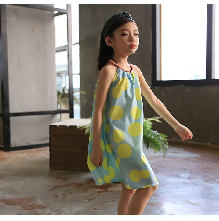 Casual Elegant Girls Cotton Dot Dresses Sling Princess Beach Summer Dress Kids Boho Sundress Children Clothing 3 4 6 8 10 years | Детская