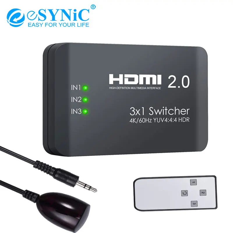 ESYNiC 2 0 переключатель 3 Порт HDMI Коммутатор Концентратор в 1 с пультом
