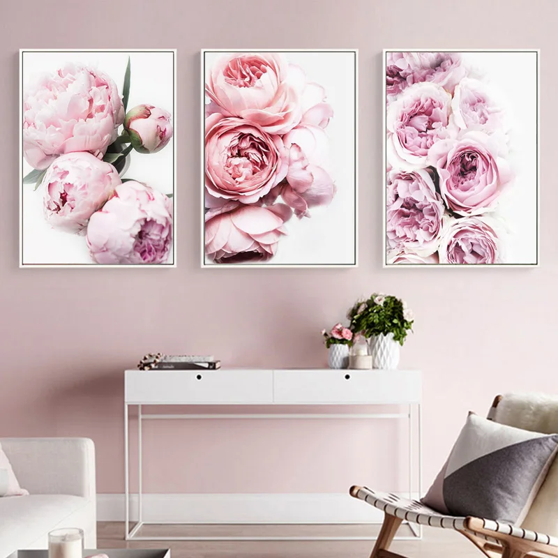 Nordic Canvas Painting Pink Peony Wall Art Decoration Flowers Print Poster Floral Printing Deocoration Living Room Home Decor | Дом и сад