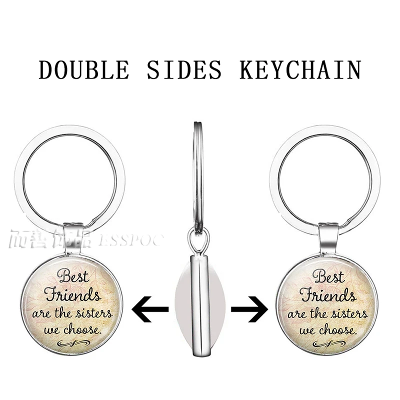 Double Sided Keychain &quot Best Friends Are The Sisters We Choose Friendship Key Chain Glass Dome Jewelry Pendant Sister Gift | Украшения