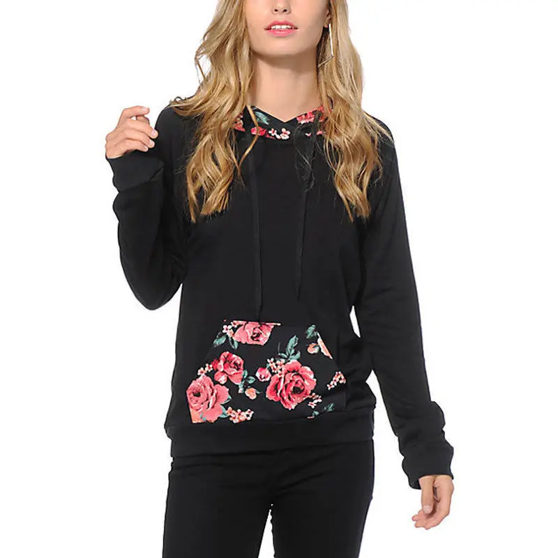 

New Fashion Women Long Sleeve Autumn Hoodies Floral Sweatshirt Casual Hooded Jumper Pullover Tops Women Winter Clothing