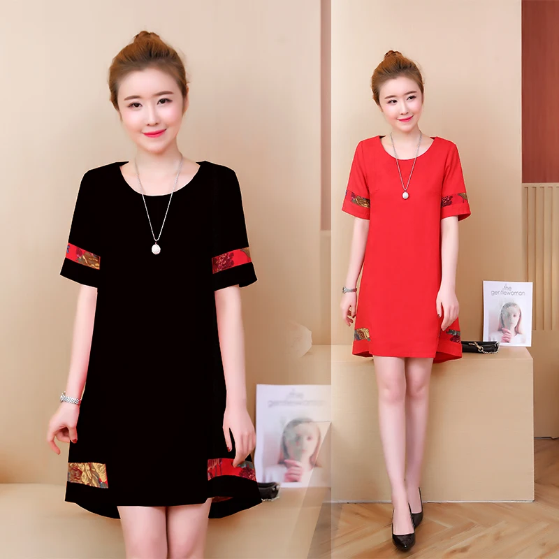 5XL Хлопковое платье женское 2019 новое летнее с коротким рукавом и круглым вырезом