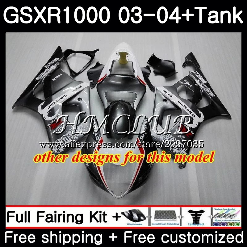 

+Tank For SUZUKI GSXR1000 K3 GSXR-1000 2003 2004 Bodywork 32HC.13 GSX R1000 03 04 GSX-R1000 GSXR 1000 Silver black 03 04 Fairing