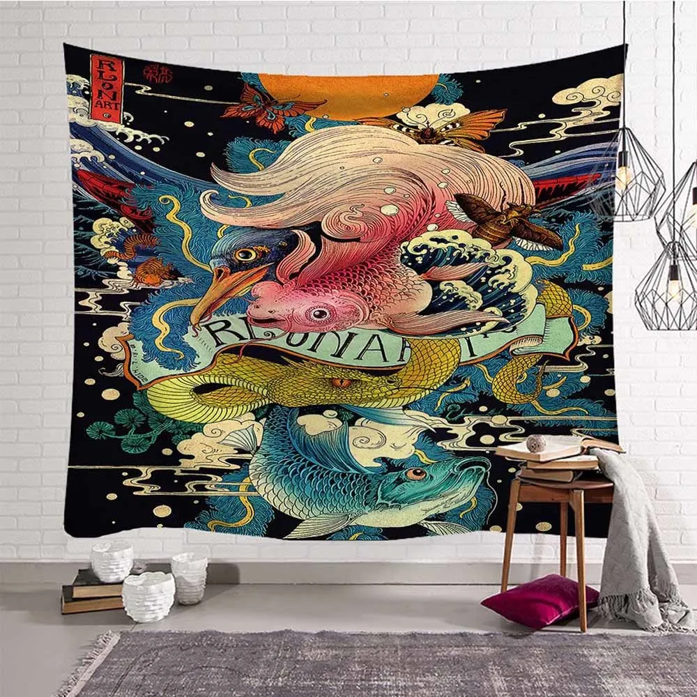 Психоделический гобелен с рисунком укиё э настенный подвесной фермерский декор