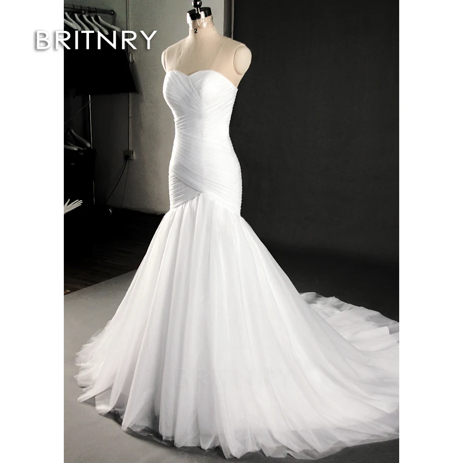 BRITNRY Cheap Sexy Mermaid Wedding Dresses Sweetheart Sleeveless Court Train Lace Up Back Gowns vestidos de noiva | Свадьбы и