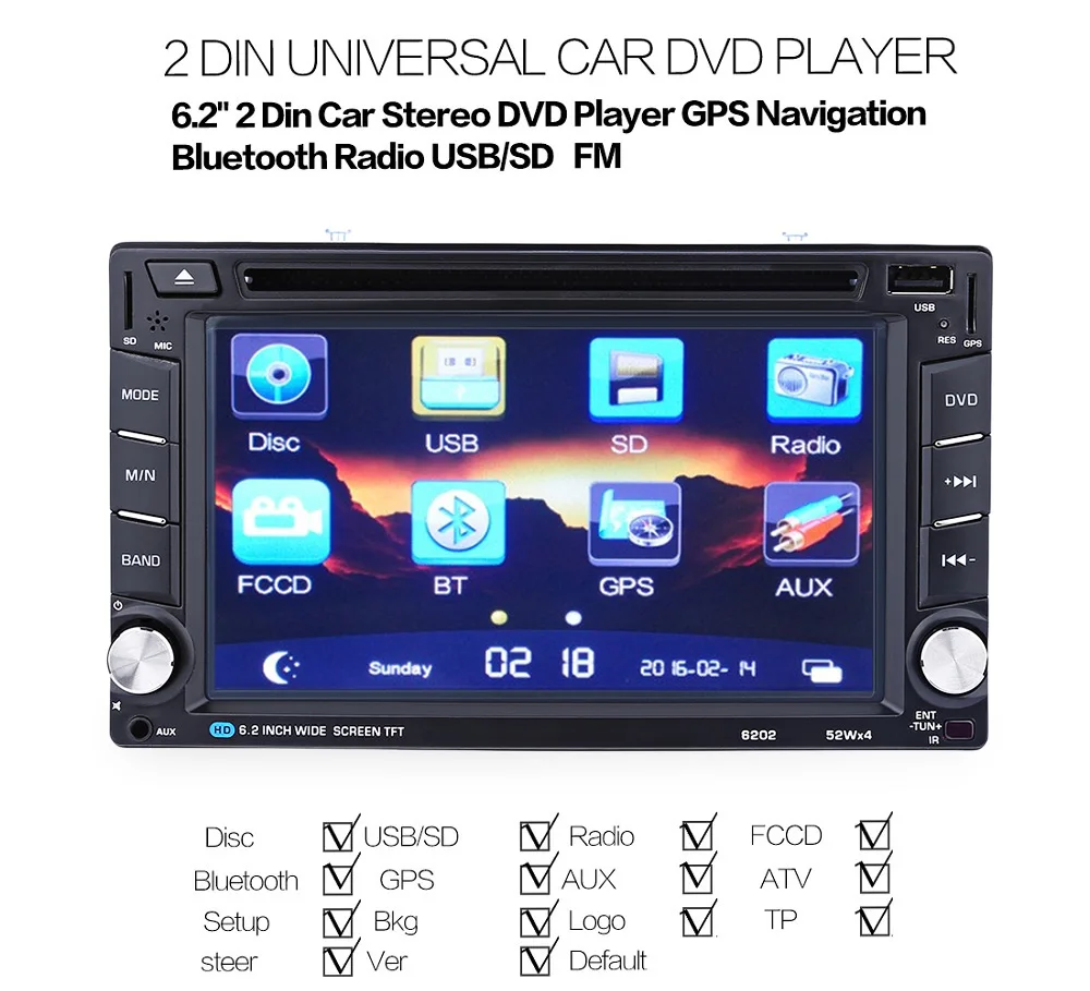 Вызова в режиме свободных рук 6202B 6 2 дюймов Bluetooth V3.0 авто радио двойной