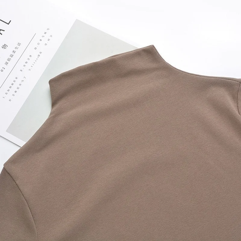 Футболка женская Корейская однотонная Осенняя футболка Camisas M-XL Half Turtle-neck Tees tshirt с