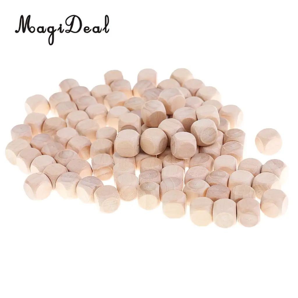 

100 Pieces Wooden Blank Six Sided Dices DIY for D&D MTG DND Board Games Props Savage World Card Games Club Pub