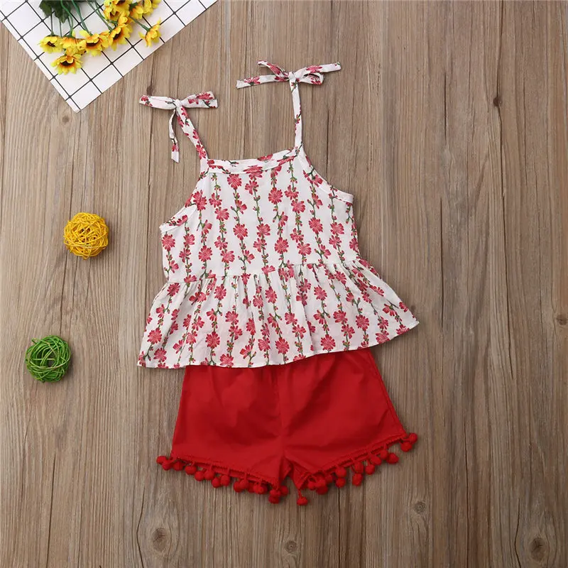 Emmababy Одежда для маленьких девочек хлопок цветочные Summner жилет футболка + красные