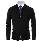 Мужская Трикотажная куртка, темно-синяячерная приталенная однотонная бейсбольная куртка на молнии, с длинным рукавом, воротником-стойкой, весна