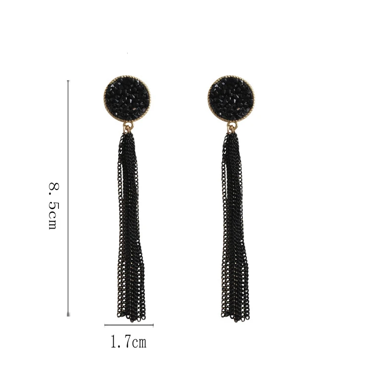 New Fashion Golden Silver Plated Dangle Earring Trendy Hanging Black Rhinestone Long Drop Earrings | Украшения и аксессуары