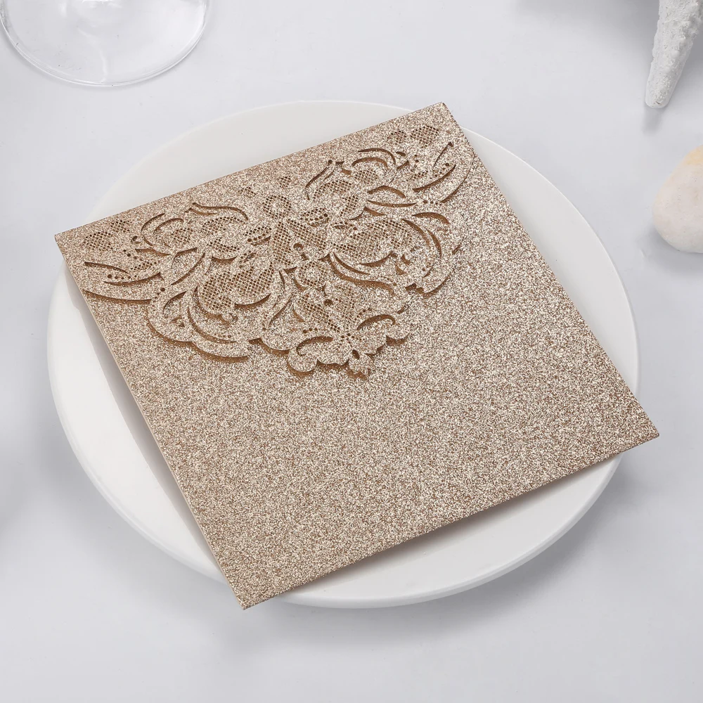 10 шт./упак. блестящие свадебные приглашения с лазерной обрезкой открытки на день