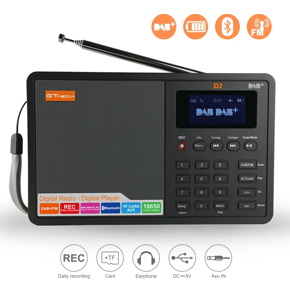 GTMEDIA D1 DAB + Radio Stero для Великобритании ЕС с Bluetooth встроенным