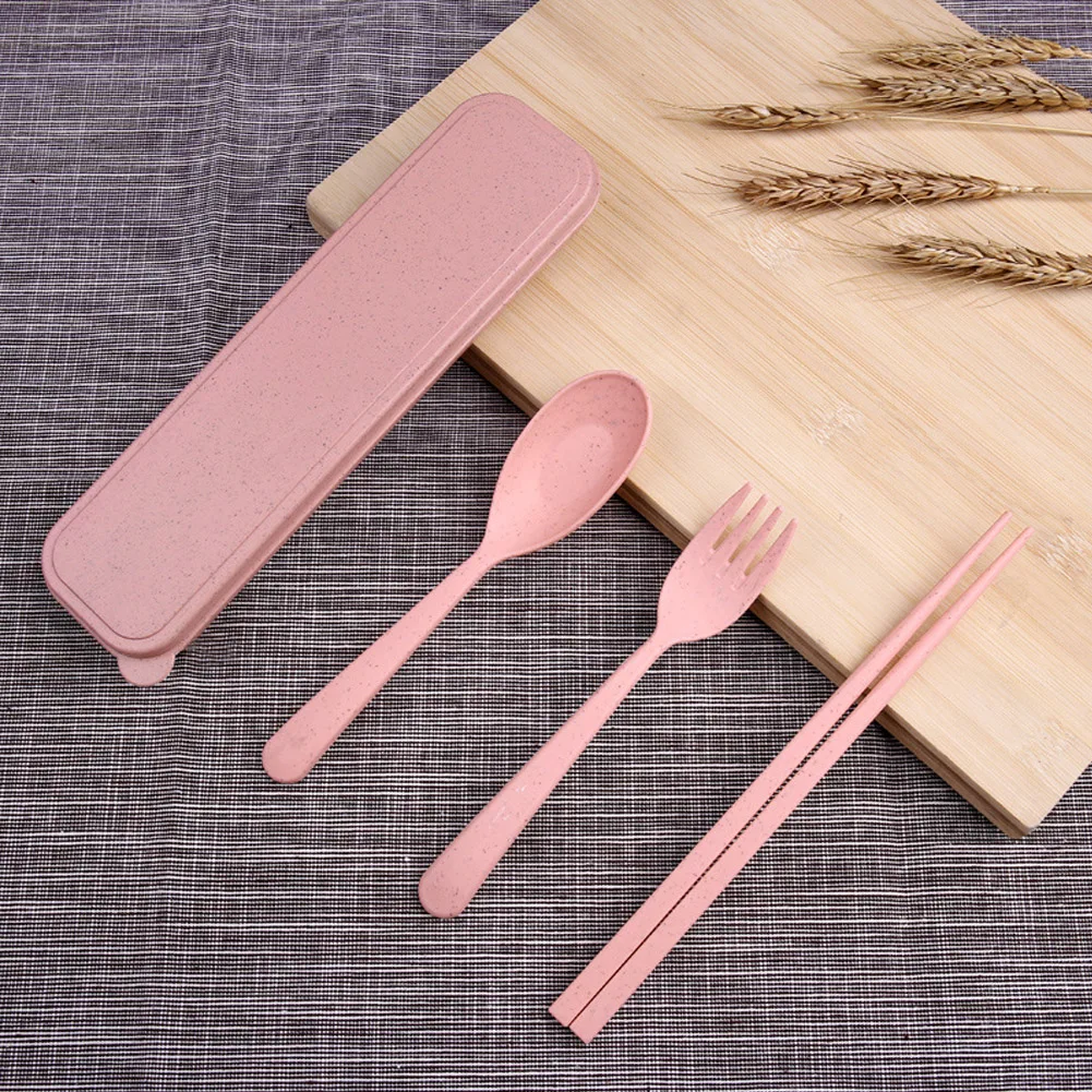 Portable Tableware Cutlery Set Wheat Straw Chopsticks Fork Spoon for Children Adult Train Camping Travel Set(Blue) | Дом и сад
