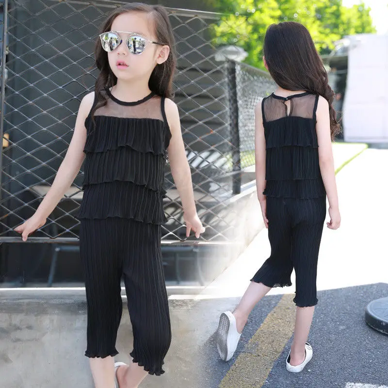 Emmababy Мода 2 шт. комплекты для маленьких девочек шифон Укороченные топы с оборками