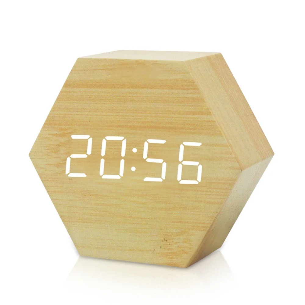 Деревянные светодиодные будильники с шестигранной повязкой бамбуковые