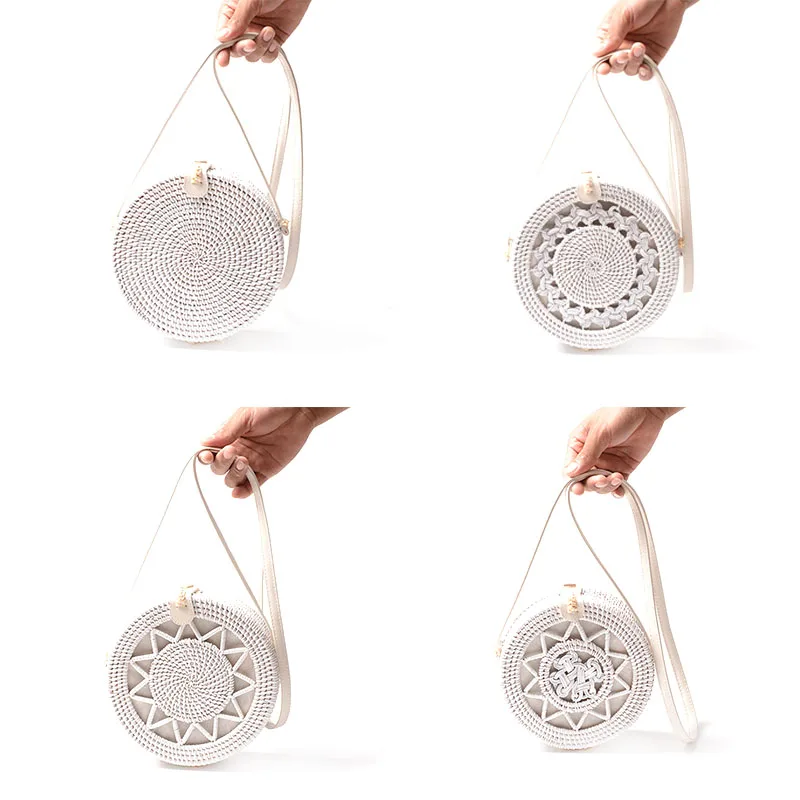 Женская круглая сумка из ротанга пляжная Кроссбоди ручной работы соломенная