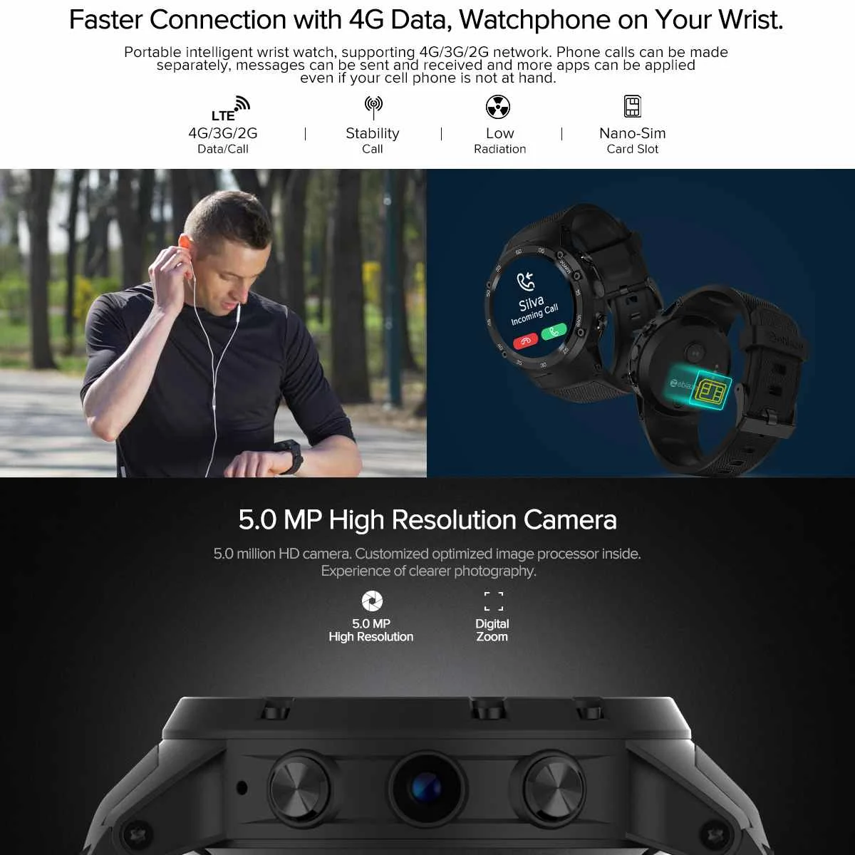 Zeblaze Thor 4 4G LTE gps WiFi Android смарт телефон часы 1 Гб + 16 5Мп камера фитнес трекер Смарт