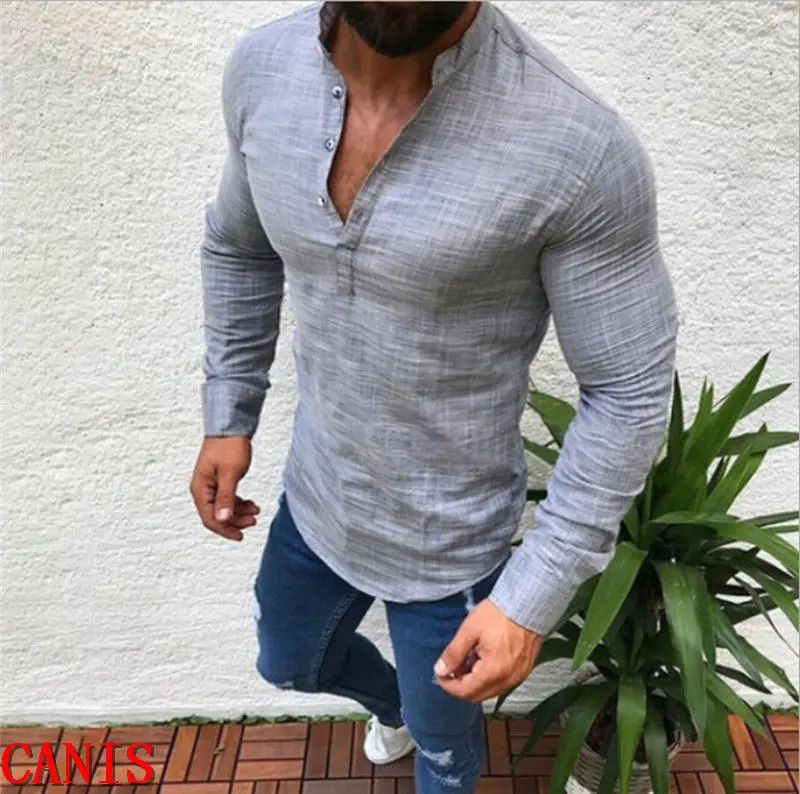 Men's Slim Fit V Neck Long Sleeve Muscle Tee T-shirt Casual Cotton Linen Tops T-shirts Men Clothes Fashion | Мужская одежда