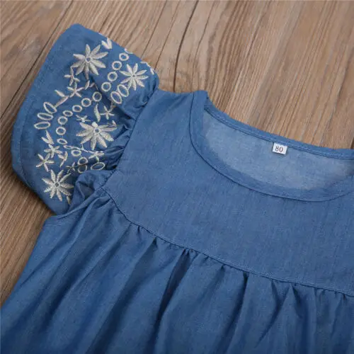 Боди джинсовое с круглым вырезом и коротким рукавом | Мать ребенок