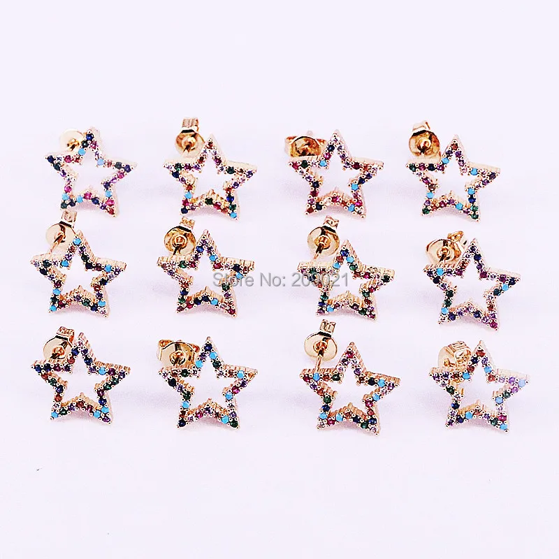 8 пар модные серьги гвоздики с фианитами|Серьги-гвоздики| |