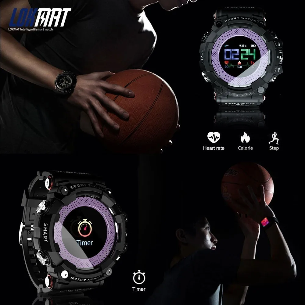 LOKMAT Bluetooth умные часы монитор сердечного ритма спортивные водонепроницаемые Push