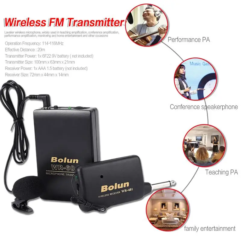WR601 Wireless Microphone MIC Conference Teaching Speech FM Transmitter Collar Clip Type Speakers | Электроника