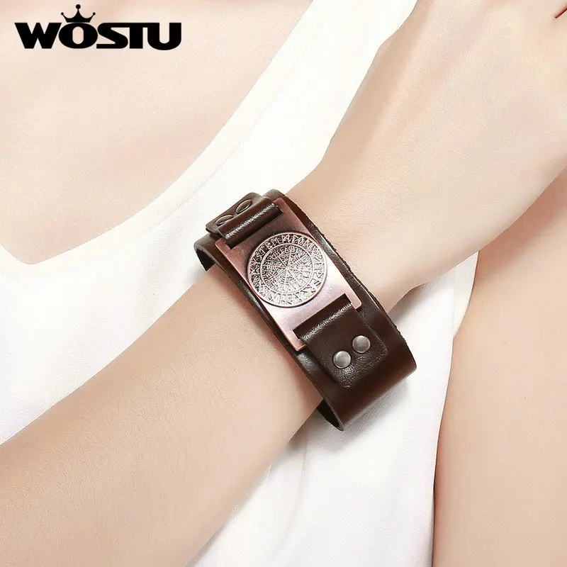 WOSTU 2019 Viking Vegvisir Compass Bangle Bracelet Ancient legend Nordic Runes Men Jewelry Odin Symbol Leather Bracelets SDQ0351 | Украшения