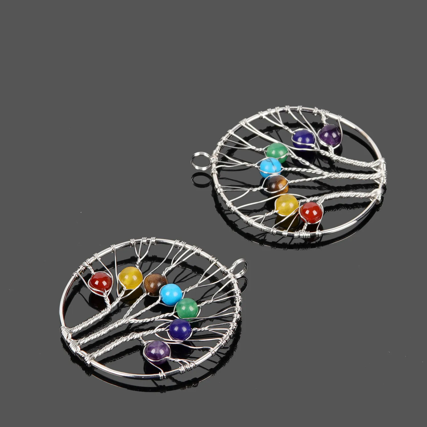 Натуральный кристалл семь цветов Ручной работы Бусины чакра дерево кулон