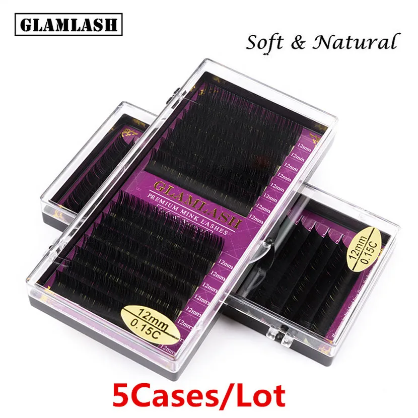 GLAMLASH premium 5 Чехлы/Лот 16 рядов из мягкой натуральной наращивание ресниц матовый