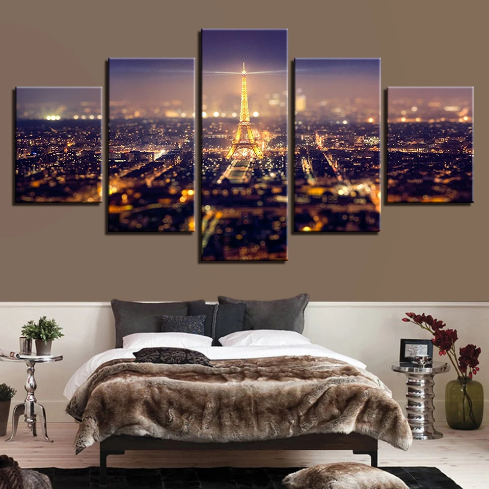 

Top-Rated Canvas Print Paintings Home Decor 5 Pieces Eiffel Tower Paris Night Landscape Poster Living Room Wall Art Framework