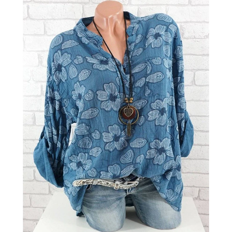 Женская блузка с цветочным принтом Boho Повседневная Свободная v-образным вырезом