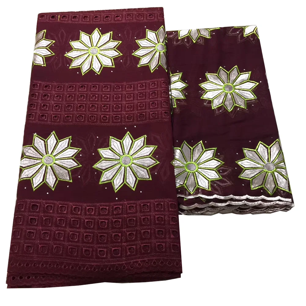 

African Swiss Voile Lace 5 yards and Sari Fabric 2 Yards High Quality Lace New Design Embroidered Cotton African Dress Fabric