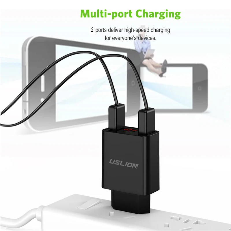 USLION 2 USB зарядное устройство светодиодный дисплей Быстрая зарядка настенное для