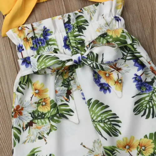 2019 Brand Kids Baby Girl Clothes Sets Summer 1-5Y Boho Sleeveless Halter Bow Crop Tops+Floral Wide Leg Pants 2Pcs Outfit |