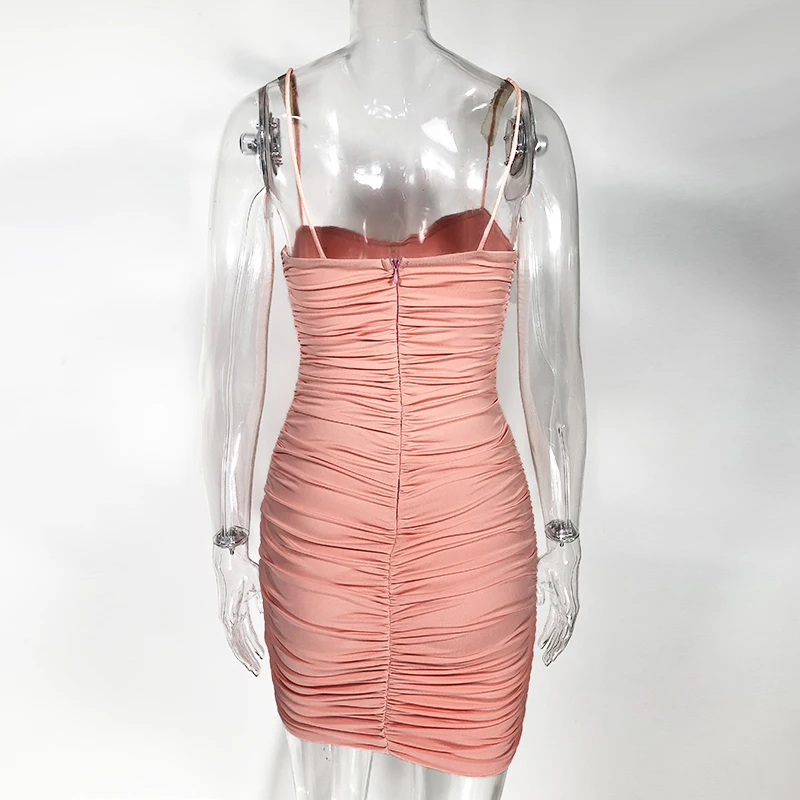 Chictorso розовое летнее платье 2019 женская одежда Ruched Bodycon Клубная сексуальная