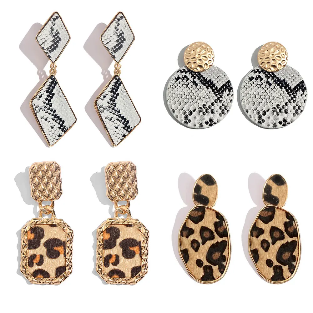 

Flatfoosie Geometric Leopard Drop Earrings For Women Boho Crystal Long Dangle Earring Round Heart Pendant Vintage New Jewelry