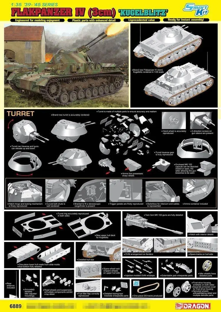 DRAGON 1/35 6889 Flakpanzer IV (3 см) kugelblitz [Бонус: Волшебные треки]|Наборы для сборки моделей| |