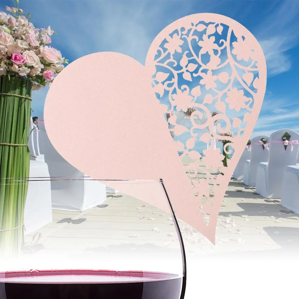 Hot Sale 50pcs Wedding Decoration Heart Shape Hollow Name Place Cards For Wine Glass Table Garlands | Дом и сад