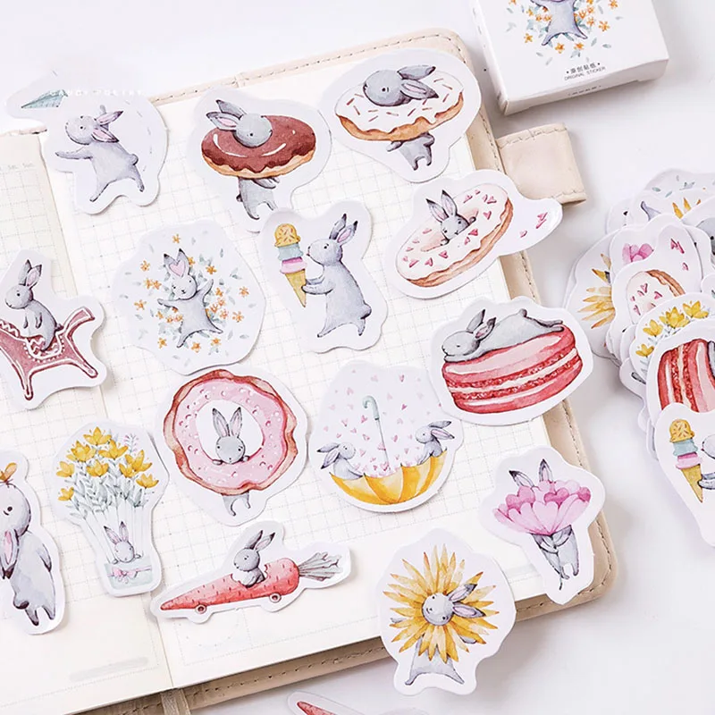 45 шт./кор. милые наклейки кроликов Kawaii Канцелярские бумажные стикеры для девочек