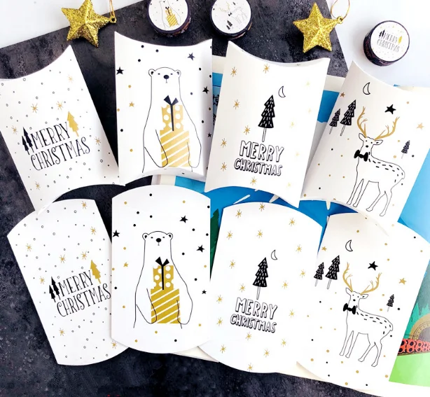 

50 Pcs Kraft Paper Gift Packing Boxes Flamingo Pillow Gift Paper Bag Christmas Candy Box Wedding Gift Kids Birthday Party Favors