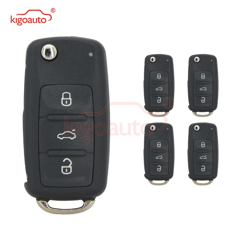 

Kigoauto 5pcs for Volkswagen Passat Polo Golf Jetta Beetle Tiguan 2012 3 button HU66 5K0 837 202 AD flip Remote key shell